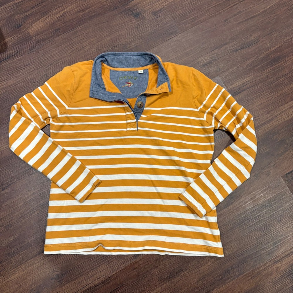 Gorpcore Orvis Quilted Pullover Mustard Striped Snap Mock Neck Sweatshirt S
